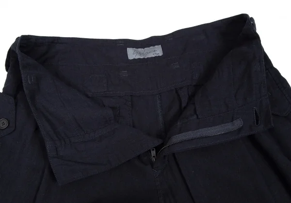 ヨウジヤマモト ノアールYohji Yamamoto NOIR 混紡シンチバッククロップドパンツ 紺1 K-106755_004