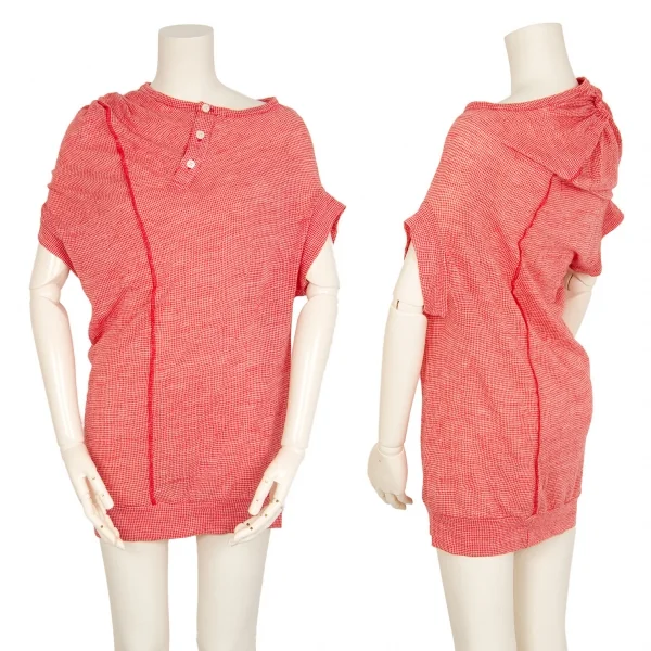 ジュンヤワタナベマン コムデギャルソンJUNYA WATANABE MAN COMME des GARCONS ポリウールパピートゥースシワ加工変形ヘンリーネックトップス 赤S K-106767_001