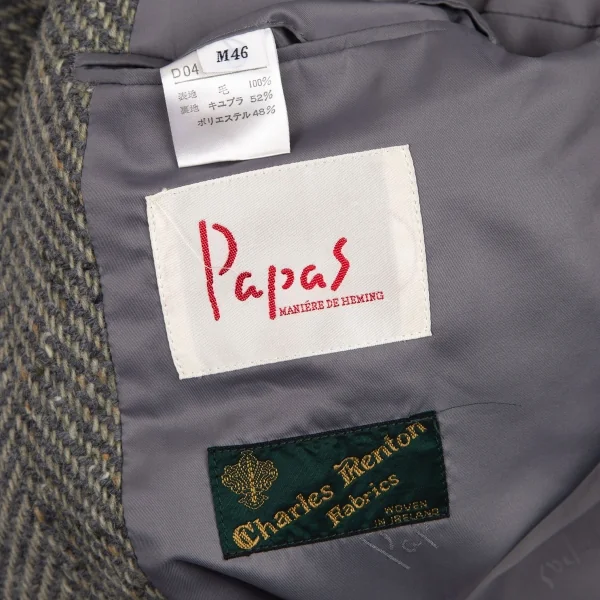 パパスPapas アイルランドファブリックウールくるみボタン2Bジャケット グレーM K-106772_019