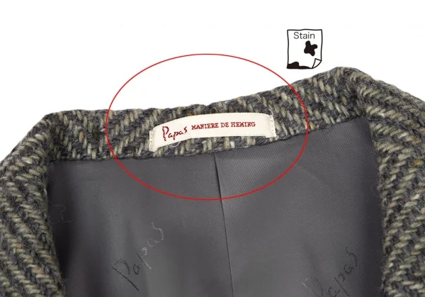 パパスPapas アイルランドファブリックウールくるみボタン2Bジャケット グレーM K-106772_004