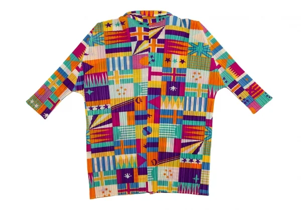 プリーツプリーズPLEATS PLEASE プリーツフラッグプリント5分袖シャツ マルチ4 K-106780_010