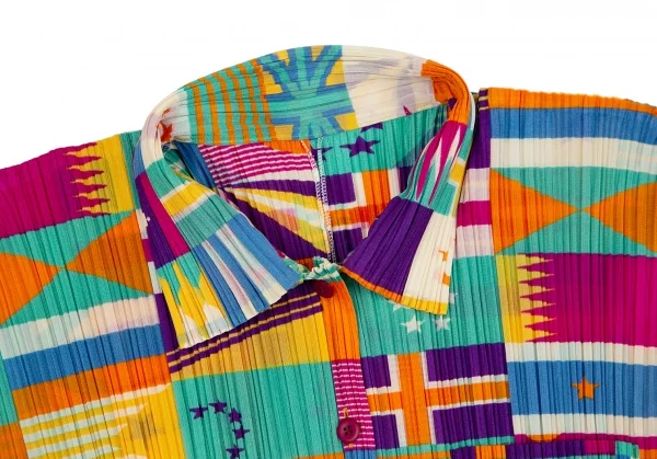 プリーツプリーズPLEATS PLEASE プリーツフラッグプリント5分袖シャツ マルチ4 K-106780_003