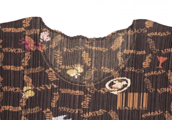 プリーツプリーズPLEATS PLEASE コットンポリプリーツ総柄半袖ワンピース 茶5 K-106788_003