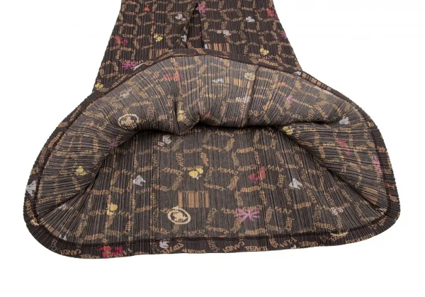 プリーツプリーズPLEATS PLEASE コットンポリプリーツ総柄半袖ワンピース 茶5 K-106788_007