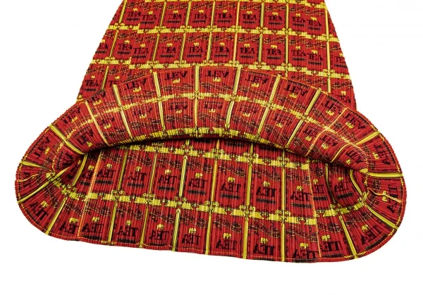 プリーツプリーズPLEATS PLEASE プリーツTEA総柄スキッパーノースリーブワンピース 赤黄5 K-106789_007