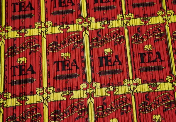 プリーツプリーズPLEATS PLEASE プリーツTEA総柄スキッパーノースリーブワンピース 赤黄5 K-106789_009