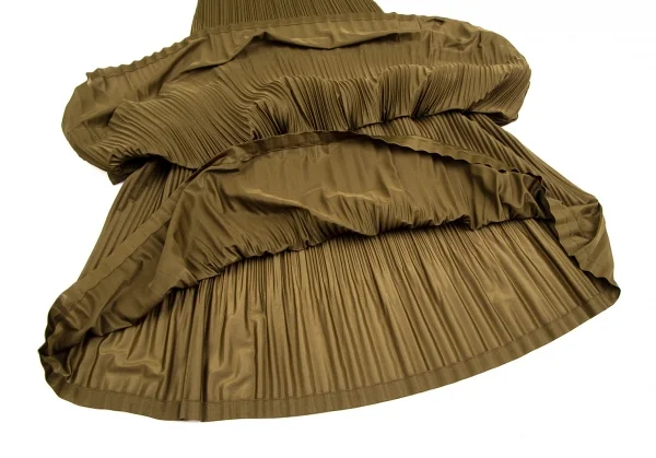プリーツプリーズPLEATS PLEASE プリーツ裾テープ切替ノースリーブワンピース カーキ3 K-106791_010