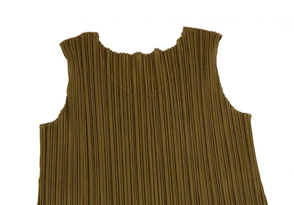 プリーツプリーズPLEATS PLEASE プリーツ裾テープ切替ノースリーブワンピース カーキ3 K-106791_012