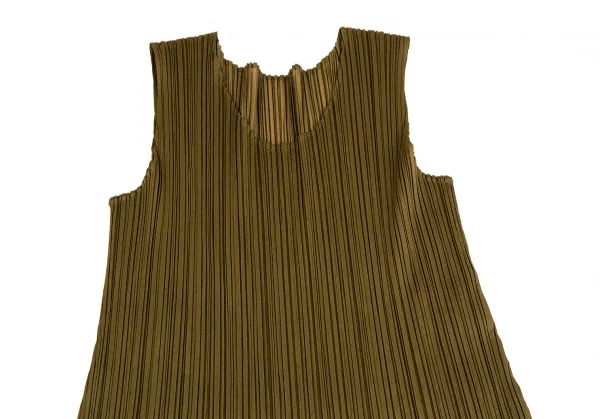 プリーツプリーズPLEATS PLEASE プリーツ裾テープ切替ノースリーブワンピース カーキ3 K-106791_003