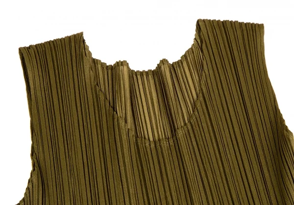 プリーツプリーズPLEATS PLEASE プリーツ裾テープ切替ノースリーブワンピース カーキ3 K-106791_004