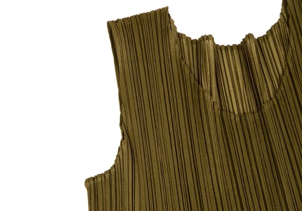 プリーツプリーズPLEATS PLEASE プリーツ裾テープ切替ノースリーブワンピース カーキ3 K-106791_005