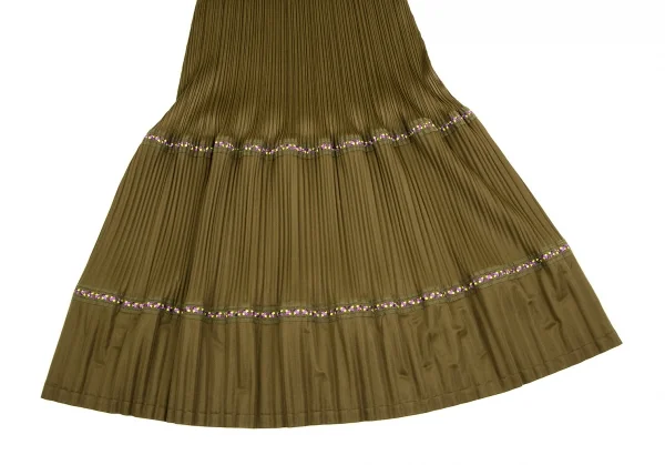 プリーツプリーズPLEATS PLEASE プリーツ裾テープ切替ノースリーブワンピース カーキ3 K-106791_006