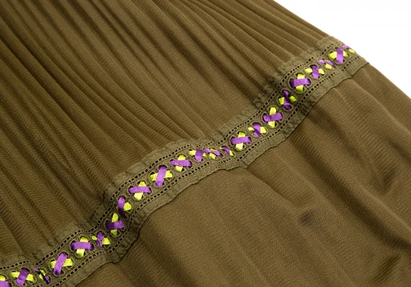 プリーツプリーズPLEATS PLEASE プリーツ裾テープ切替ノースリーブワンピース カーキ3 K-106791_008