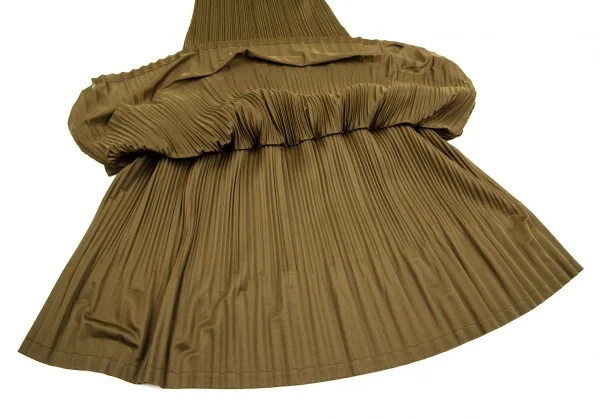 プリーツプリーズPLEATS PLEASE プリーツ裾テープ切替ノースリーブワンピース カーキ3 K-106791_009