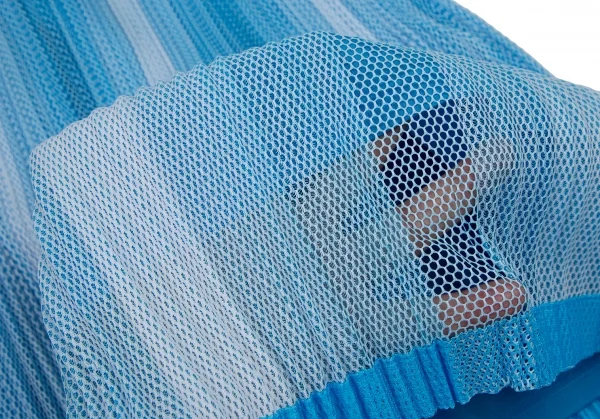 プリーツプリーズPLEATS PLEASE プリーツメッシュ切替ノースリーブシャツワンピース 水色白3 K-106792_012
