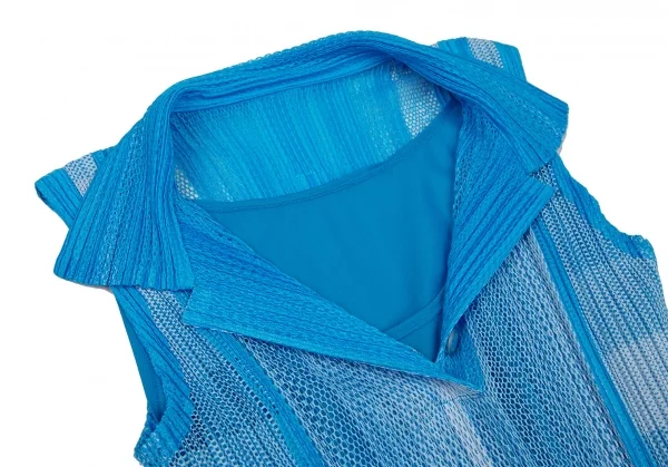 プリーツプリーズPLEATS PLEASE プリーツメッシュ切替ノースリーブシャツワンピース 水色白3 K-106792_006