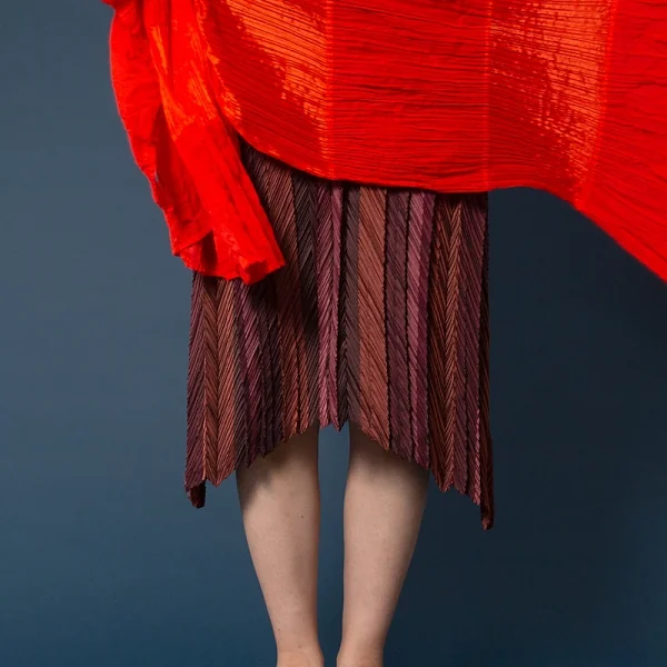 イッセイミヤケISSEY MIYAKE プリーツマルチストライプスカート ワイン2 K-106793_011