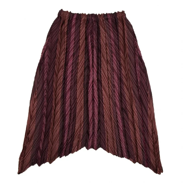 イッセイミヤケISSEY MIYAKE プリーツマルチストライプスカート ワイン2 K-106793_008