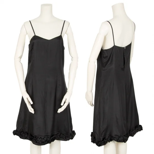 ドリスヴァンノッテンDRIES VAN NOTEN シルク裾ギャザーフリルキャミワンピース 黒36 K-106816_001