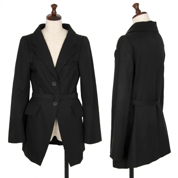 ドリスヴァンノッテンDRIES VAN NOTEN 変わり織りベルテッドロングジャケット 黒38 K-106818_001