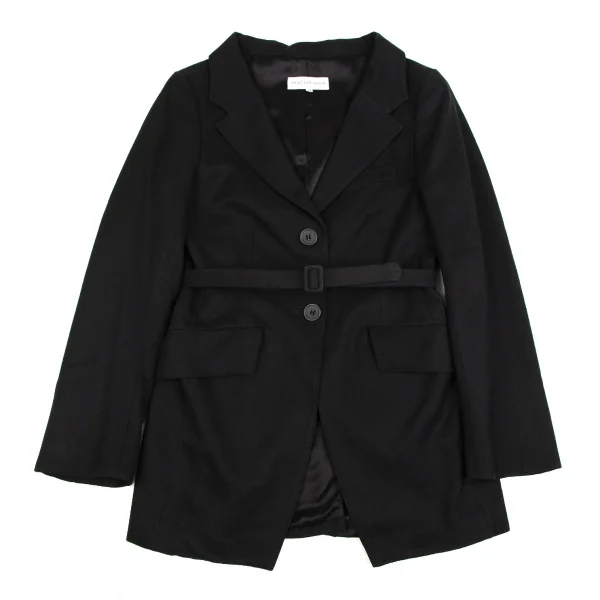 ドリスヴァンノッテンDRIES VAN NOTEN 変わり織りベルテッドロングジャケット 黒38 K-106818_002