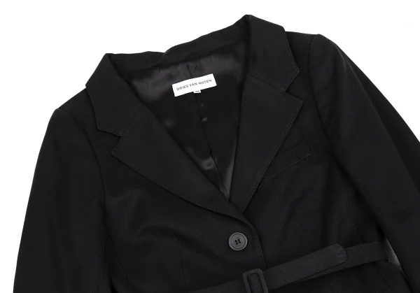 ドリスヴァンノッテンDRIES VAN NOTEN 変わり織りベルテッドロングジャケット 黒38 K-106818_003