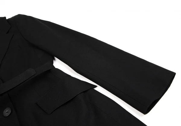 ドリスヴァンノッテンDRIES VAN NOTEN 変わり織りベルテッドロングジャケット 黒38 K-106818_007
