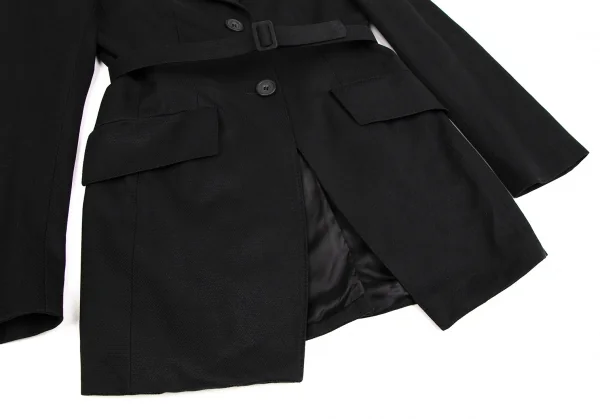 ドリスヴァンノッテンDRIES VAN NOTEN 変わり織りベルテッドロングジャケット 黒38 K-106818_009