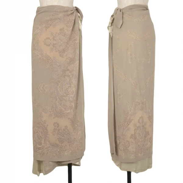 ドリスヴァンノッテンDRIES VAN NOTEN フラワージャガードラップスカート ベージュ36 K-106821_001