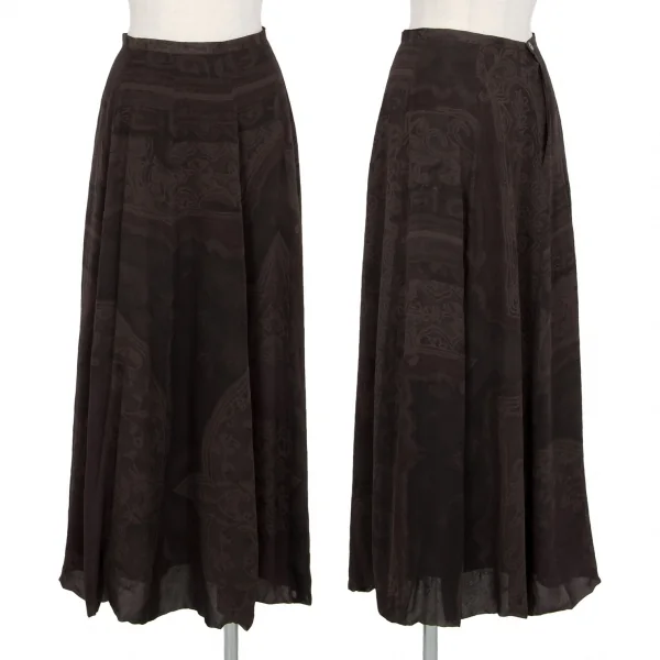 ドリスヴァンノッテンDRIES VAN NOTEN アラベスクプリントシフォン切替スカート チャコール38 K-106822_001