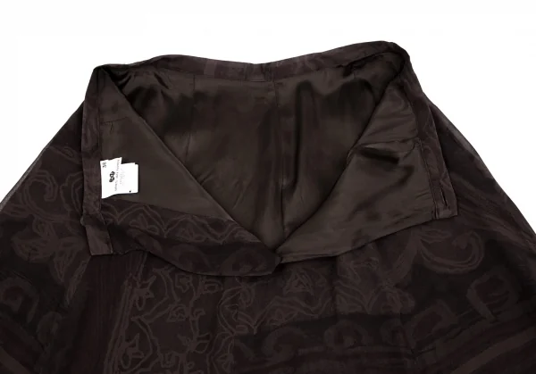 ドリスヴァンノッテンDRIES VAN NOTEN アラベスクプリントシフォン切替スカート チャコール38 K-106822_011