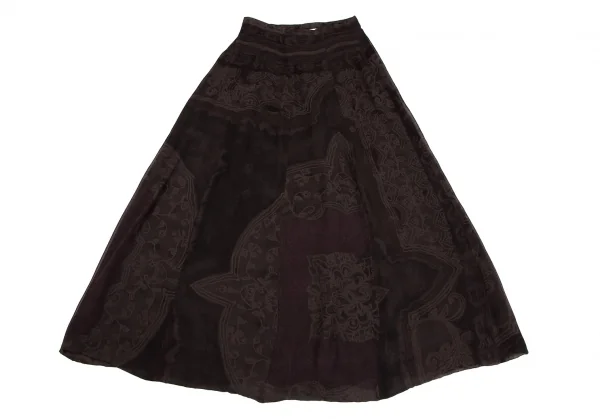 ドリスヴァンノッテンDRIES VAN NOTEN アラベスクプリントシフォン切替スカート チャコール38 K-106822_002