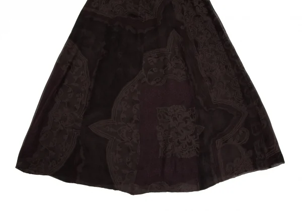 ドリスヴァンノッテンDRIES VAN NOTEN アラベスクプリントシフォン切替スカート チャコール38 K-106822_006