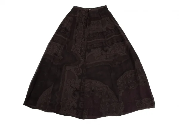 ドリスヴァンノッテンDRIES VAN NOTEN アラベスクプリントシフォン切替スカート チャコール38 K-106822_008
