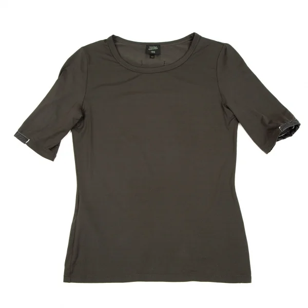 ジャンポールゴルチエ ファムJean Paul GAULTIER FEMME レザーパイピングストレッチTシャツ チャコール40 K-106843_001