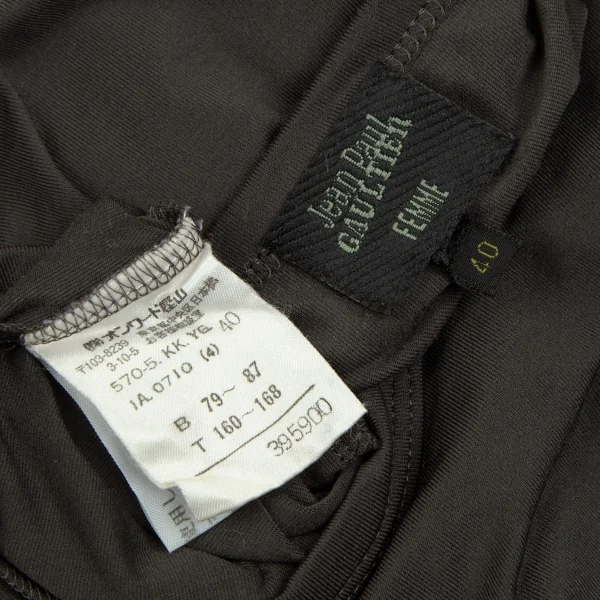 ジャンポールゴルチエ ファムJean Paul GAULTIER FEMME レザーパイピングストレッチTシャツ チャコール40 K-106843_012