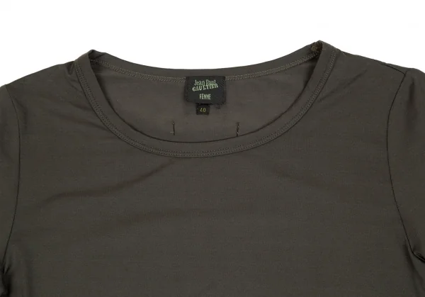 ジャンポールゴルチエ ファムJean Paul GAULTIER FEMME レザーパイピングストレッチTシャツ チャコール40 K-106843_002