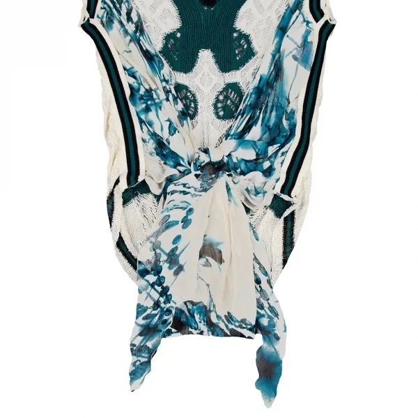 ジャンポールゴルチエ マイユファムJean Paul GAULTIER MAILLE FEMME バックプリントシフォン切替ニットベスト オフエメラルドM K-106852_010