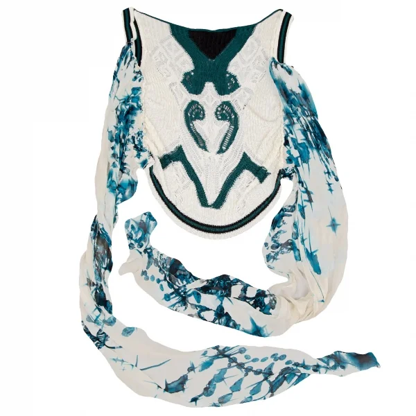 ジャンポールゴルチエ マイユファムJean Paul GAULTIER MAILLE FEMME バックプリントシフォン切替ニットベスト オフエメラルドM K-106852_011