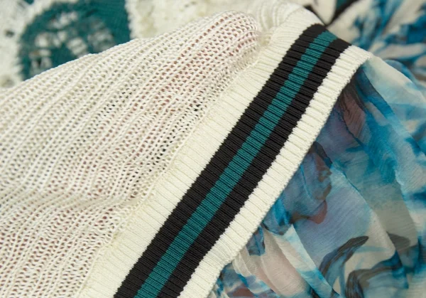 ジャンポールゴルチエ マイユファムJean Paul GAULTIER MAILLE FEMME バックプリントシフォン切替ニットベスト オフエメラルドM K-106852_014