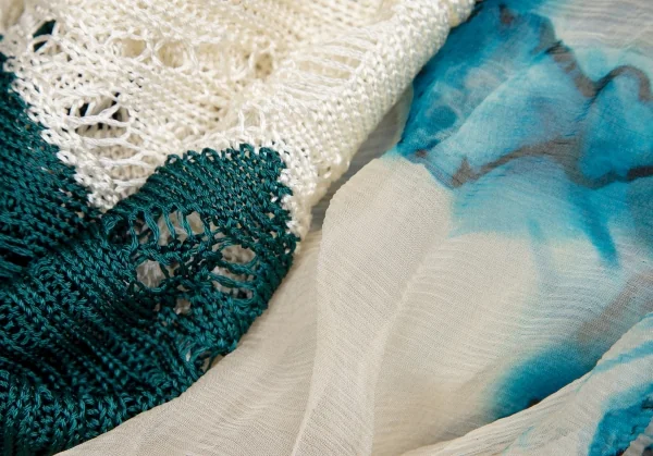 ジャンポールゴルチエ マイユファムJean Paul GAULTIER MAILLE FEMME バックプリントシフォン切替ニットベスト オフエメラルドM K-106852_015