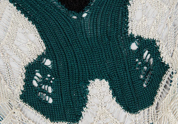 ジャンポールゴルチエ マイユファムJean Paul GAULTIER MAILLE FEMME バックプリントシフォン切替ニットベスト オフエメラルドM K-106852_004