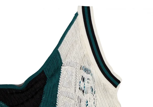 ジャンポールゴルチエ マイユファムJean Paul GAULTIER MAILLE FEMME バックプリントシフォン切替ニットベスト オフエメラルドM K-106852_005