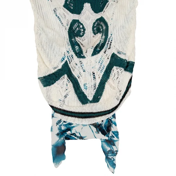 ジャンポールゴルチエ マイユファムJean Paul GAULTIER MAILLE FEMME バックプリントシフォン切替ニットベスト オフエメラルドM K-106852_006