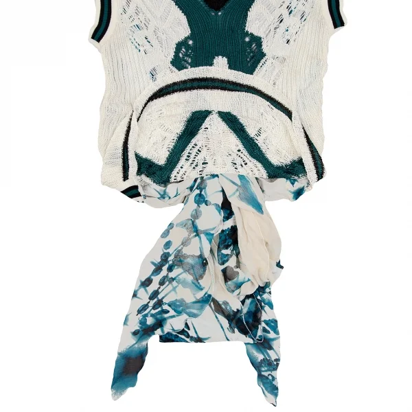 ジャンポールゴルチエ マイユファムJean Paul GAULTIER MAILLE FEMME バックプリントシフォン切替ニットベスト オフエメラルドM K-106852_007