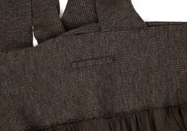 ジャンポールゴルチエ マイユファムJean Paul GAULTIER MAILLE FEMME シフォンバルーンレイヤードリブニットノースリーブワンピース 茶M K-106853_011