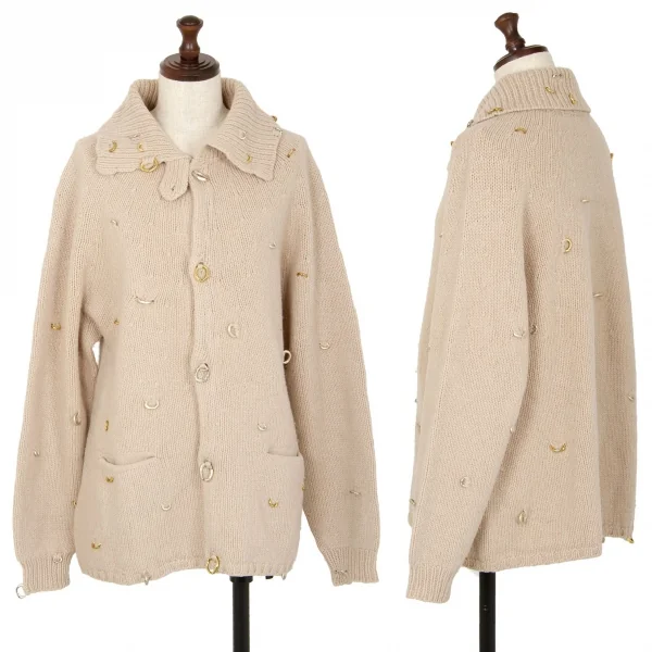 フラボアFRAPBOIS ウールカシミヤリングデザインニットカーディガン ベージュ1 K-106859_001