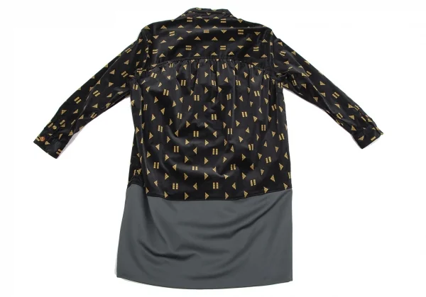 メルシーボークーmercibeaucoup シェイププリントベロア切替プルオーバーシャツワンピース 黒1 K-106864_013