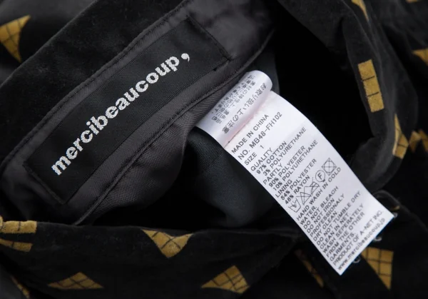 メルシーボークーmercibeaucoup シェイププリントベロア切替プルオーバーシャツワンピース 黒1 K-106864_017