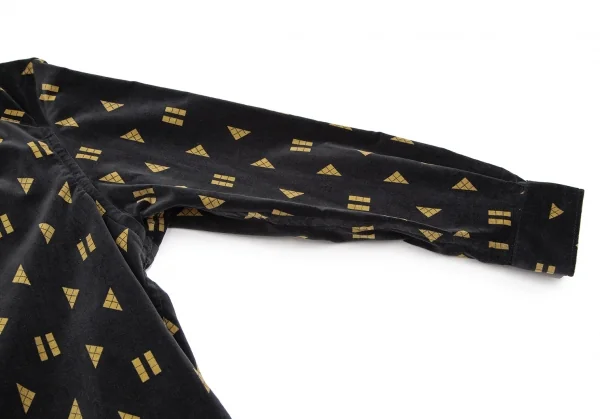 メルシーボークーmercibeaucoup シェイププリントベロア切替プルオーバーシャツワンピース 黒1 K-106864_007